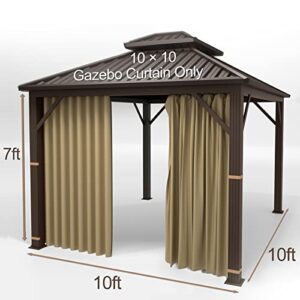 Gazebo Universal Replacement Privacy Curtain – Hugline 10' x 10' Gazebo Side Wall Outdoor Privacy Panel with Zipper (Khaki)