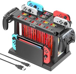 switch games organizer station with controller charger, charging dock for nintendo switch & oled joycons, kytok switch storage and organizer for games, tv dock, pro controller, accessories kit storage