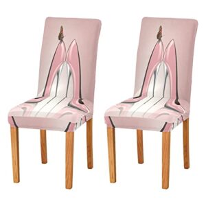 xigua elegant pink high heels chair covers protector 4pcs for dining room,chair slipcover washable removable for kitchen,hotel,restaurant,wedding