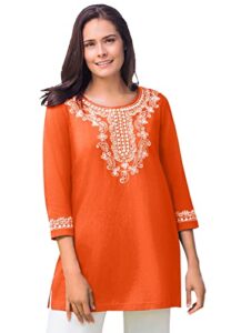 woman within women's plus size embroidered knit tunic - 18/20, grenadine orange