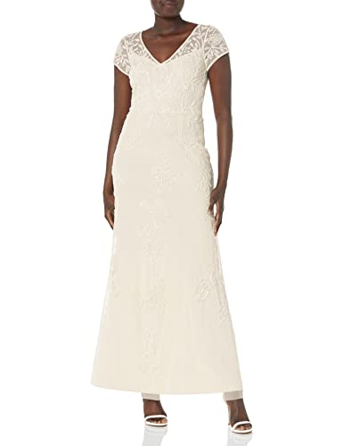 Adrianna Papell Women's Long Beaded Dress, Ivory, 8