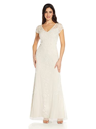 Adrianna Papell Women's Long Beaded Dress, Ivory, 8