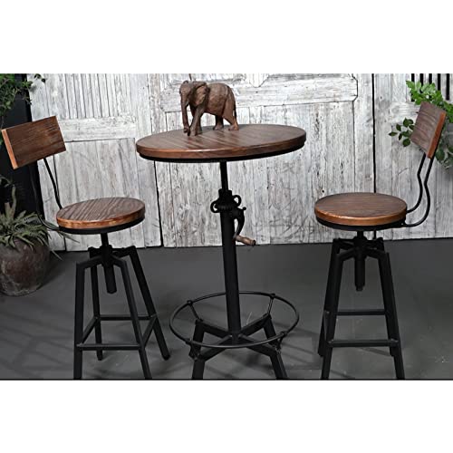 BOKKOLIK Industrial Bar Table 33.47-39.37inch Height Adjustable Swivel Wooden Top Vintage Breakfast Dining Table Farmhouse Cocktail Bistro Pub Table