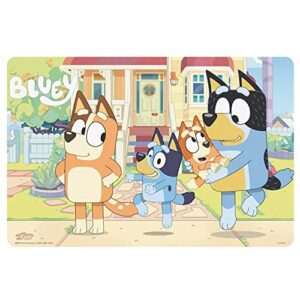 designs bluey reusable bpa free kids placemat, bandit, bluey and friends