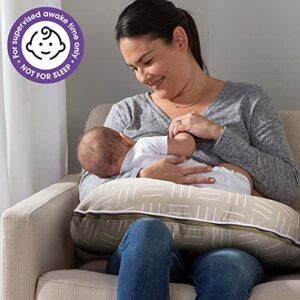 Boppy Nursing Pillow Organic Original Support, Sand Criss Cross, Ergonomic Nursing Essentials for Bottle and Breastfeeding, Firm Hypoallergenic Fiber Fill with 100% Organic Cotton Nursing Pillow Cover