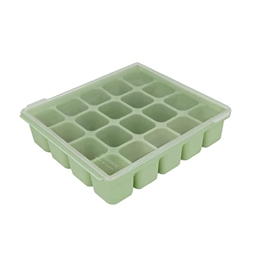 PETINUBE Silicone Freezer Tray, Baby Food Storage Cubes with Clip-On Lid, Freeze Baby Food, Soups, Purees, Ice, Easy and Safe Design, Made in Korea (20cubes 0.8oz, Celadon Green)