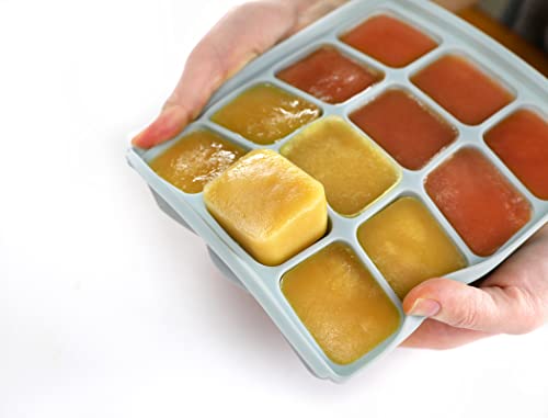 PETINUBE Silicone Freezer Tray, Baby Food Storage Cubes with Clip-On Lid, Freeze Baby Food, Soups, Purees, Ice, Easy and Safe Design, Made in Korea (20cubes 0.8oz, Celadon Green)