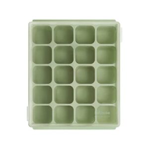 PETINUBE Silicone Freezer Tray, Baby Food Storage Cubes with Clip-On Lid, Freeze Baby Food, Soups, Purees, Ice, Easy and Safe Design, Made in Korea (20cubes 0.8oz, Celadon Green)