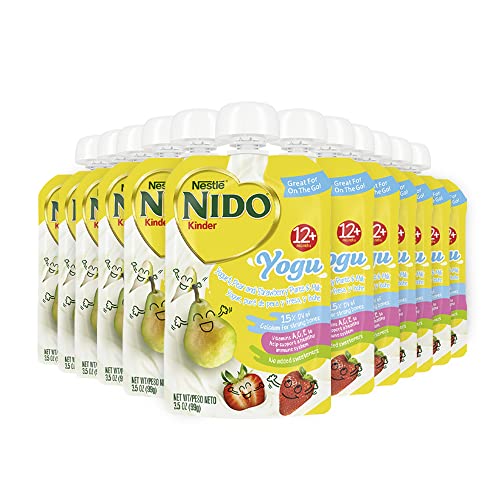 Nestle Nido Baby Food Pouches, Toddler, Yogurt, Strawberry Puree and Milk, 3.5 oz