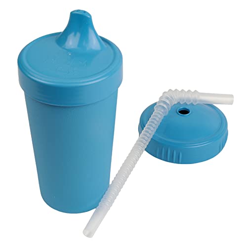 Re Play 10 Oz. No Spill Cup with Convertible Straw Lid - Made in USA - One Piece Silicone Valve and Bendy Straws - Dishwasher Safe - BPA Free - Sky - 1 Count