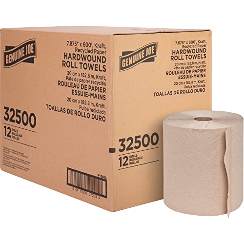 Genuine Joe - Paper Towels - Embossed Hardwound Roll Towels - Paper - 7.88" x 600' - Brown