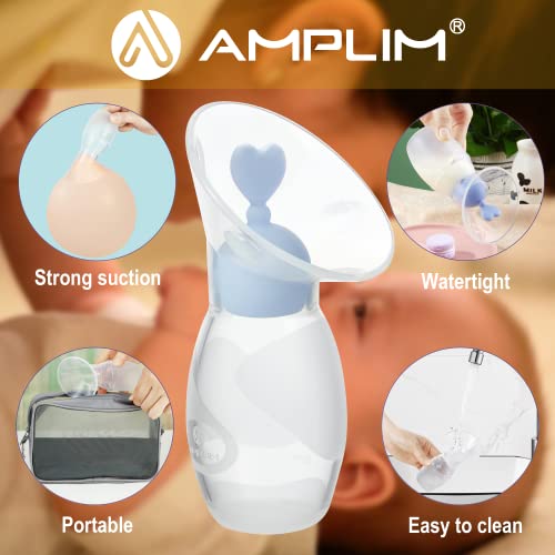 Amplim Manual Breast Pump with Two Stoppers - 2 Pack, FSA/HSA Eligible, 4oz/100ml, Portable, Comfortable, and Easy to Use - BPA-Free and Food Grade Silicone - Ideal for Breastfeeding Moms On The Go