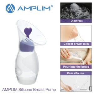 Amplim Manual Breast Pump with Two Stoppers - 2 Pack, FSA/HSA Eligible, 4oz/100ml, Portable, Comfortable, and Easy to Use - BPA-Free and Food Grade Silicone - Ideal for Breastfeeding Moms On The Go