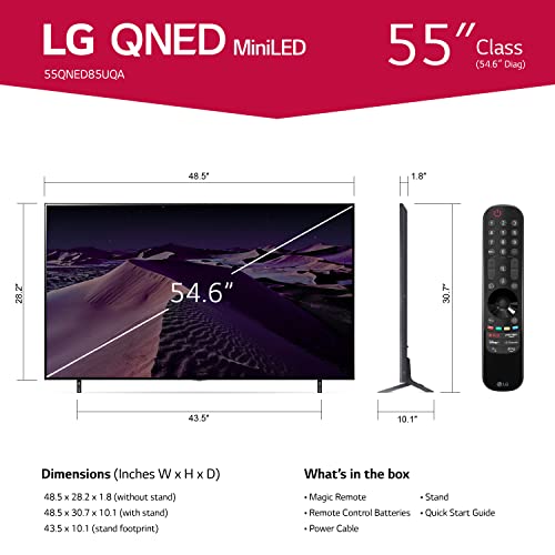 LG 55-Inch Class QNED85 Series Alexa Built-in 4K Smart TV, 120Hz Refresh Rate, AI-Powered 4K, Dolby Vision IQ and Dolby Atmos, WiSA Ready, Cloud Gaming (55QNED85UQA, 2022)