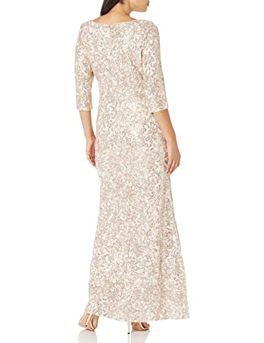 Alex Evenings Women's Long Sequin Dresses with ¾ Sleeves, Champagne Ivory, 12