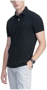 tommy hilfiger mens short sleeve cotton pique in custom fit polo shirt, dark sable, large us