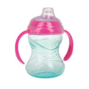 Nuby 3 Piece No-Spill Grip N’ Sip Silicone Cup with Soft Flex Spout, 2 Handle with Clik It Lock Feature, Girl,10 Ounce, Light Pink, Bright Pink, Purple, Aqua Light Pink, Bright Pink, Purple, Aqua