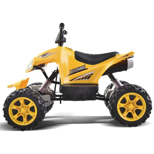 Blitzshark 24V Kids Ride on ATV 4WD Quad 4x75W Powerful 4-Wheeler Electric Vehicle, with 6MPH Fast Speed, 10AH Large Battery, Soft Brake, Full Metal Suspensions & Protective Gear, Lighting Rider