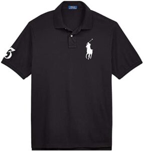 polo ralph lauren mens big pony custom slim fit mesh polo shirt (large, black)