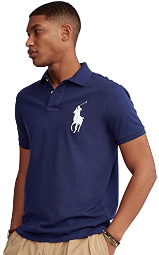 POLO RALPH LAUREN Mens Big Pony Custom Slim Fit Mesh Polo Shirt (Large, Navy)