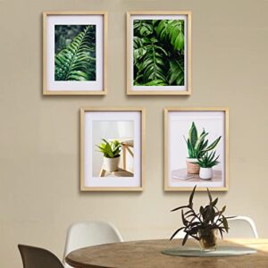 Egofine 12x16 Picture Frame Natural Wood with Plexiglass Made of Solid, Display Pictures 9x12/11x14 with Mat or 12x16 Without Mat for Tabletop and Wall Mounting
