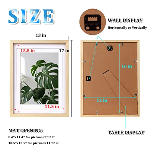 Egofine 12x16 Picture Frame Natural Wood with Plexiglass Made of Solid, Display Pictures 9x12/11x14 with Mat or 12x16 Without Mat for Tabletop and Wall Mounting