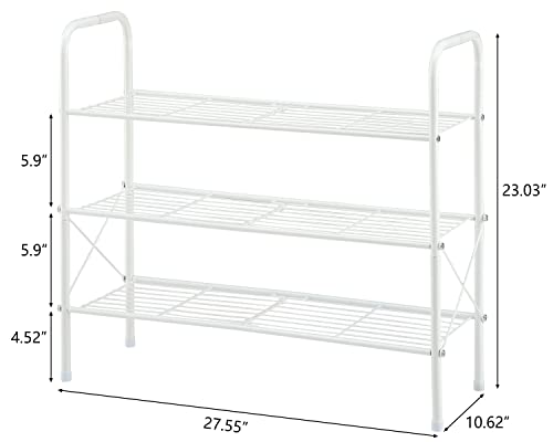 Tajsoon 3-Tier Stackable Shoe Rack Organizer, Adjustable & Expandable Shoe Storage Shelf for Entryway, Metal Wire Grid with X Shape Fixed Frame, White