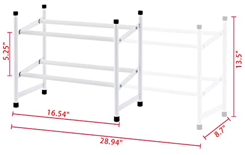 Tajsoon 2-Tier Stackable Shoe Rack Organizer, Expandable & Adjustable Metal Iron Shoes Storage for Entryway Doorway, White