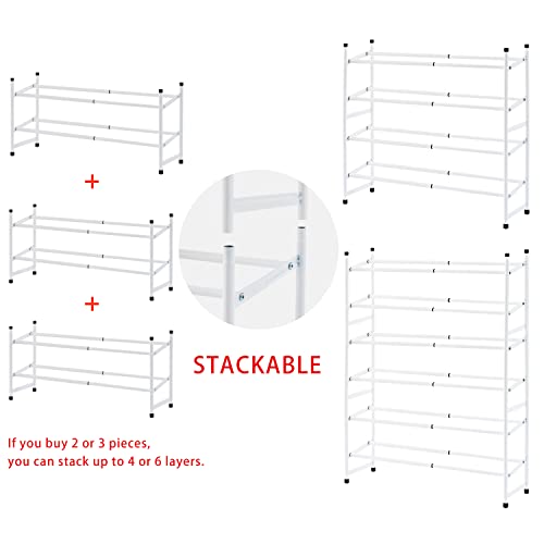 Tajsoon 2-Tier Stackable Shoe Rack Organizer, Expandable & Adjustable Metal Iron Shoes Storage for Entryway Doorway, White