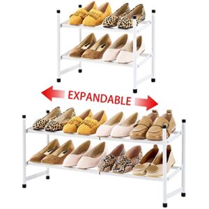 Tajsoon 2-Tier Stackable Shoe Rack Organizer, Expandable & Adjustable Metal Iron Shoes Storage for Entryway Doorway, White