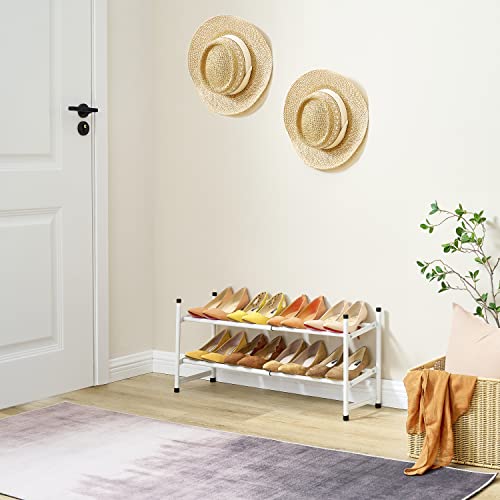 Tajsoon 2-Tier Stackable Shoe Rack Organizer, Expandable & Adjustable Metal Iron Shoes Storage for Entryway Doorway, White