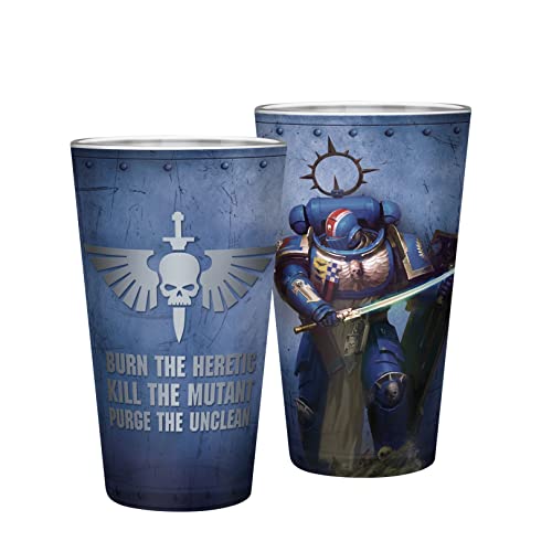 ABYSTYLE Warhammer 40K Ultramarine Pint Size Drinking Glass 14 Oz. Drinkware Home & Kitchen Essentials Gift