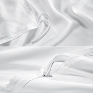 CozyLux 100% Organic Bamboo-Rayon Duvet Cover Queen Set Size Silky White 3PCS 300TC Luxury Comforter Cover 90" x 90", Oeko-Tex Cooling Duvet Covers with Zipper Closure and Corner Ties