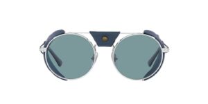 persol po2496sz round sunglasses, silver/green polarized, 52 mm