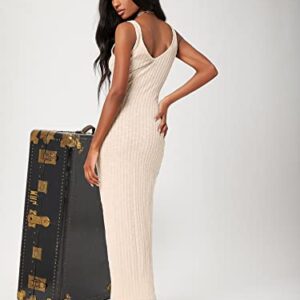 SheIn Women's Ribbed Knit Tank Bodycon Maxi Dress Basic V Neck Sleeveless Long Pencil Dresses Beige Small