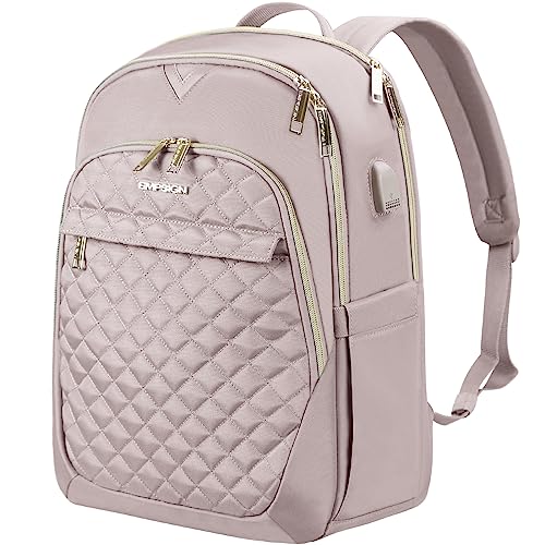 EMPSIGN 15.6 Inch Laptop Backpack,Stylish Waterproof Travel Bag,Business Work Backpack with USB Charging Port,Casual Daypack College Computer Backpack for Women Mauve