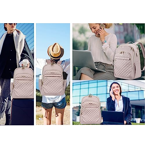 EMPSIGN 15.6 Inch Laptop Backpack,Stylish Waterproof Travel Bag,Business Work Backpack with USB Charging Port,Casual Daypack College Computer Backpack for Women Mauve