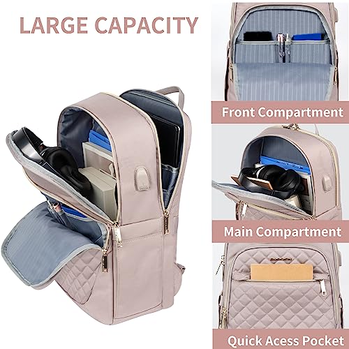 EMPSIGN 15.6 Inch Laptop Backpack,Stylish Waterproof Travel Bag,Business Work Backpack with USB Charging Port,Casual Daypack College Computer Backpack for Women Mauve