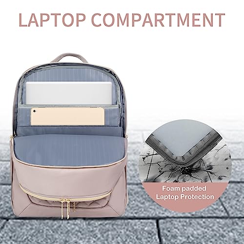 EMPSIGN 15.6 Inch Laptop Backpack,Stylish Waterproof Travel Bag,Business Work Backpack with USB Charging Port,Casual Daypack College Computer Backpack for Women Mauve