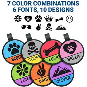 GoTags Silent Silicone Dog Tag with Fun and Colorful Design, Personalized Pet Tag for Dogs and Cats, up to 5 Lines of Custom Deep Engraved Text (Round)