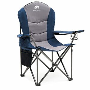 mouthen oversized camping chair with lumbar support, outdoor heavy duty folding camp arm chair with cooler bag,head and side pocket - 400 lbs plus weight capacity