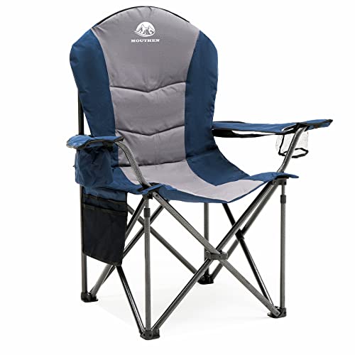 Mouthen Oversized Camping Chair with Lumbar Support, Outdoor Heavy Duty Folding Camp Arm Chair with Cooler Bag,Head and Side Pocket - 400 lbs Plus Weight Capacity