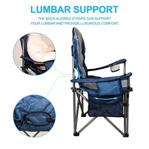 Mouthen Oversized Camping Chair with Lumbar Support, Outdoor Heavy Duty Folding Camp Arm Chair with Cooler Bag,Head and Side Pocket - 400 lbs Plus Weight Capacity