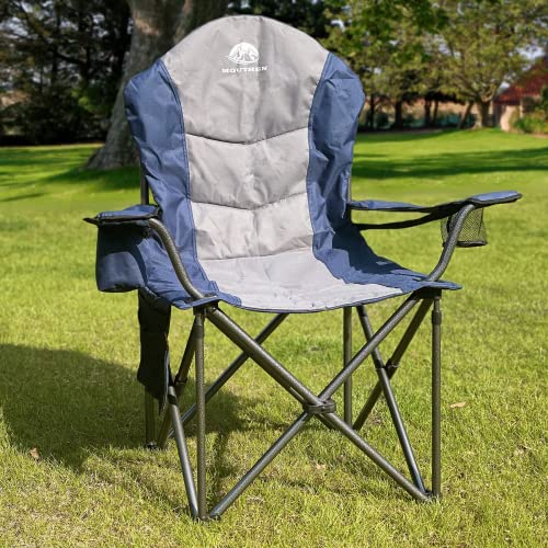 Mouthen Oversized Camping Chair with Lumbar Support, Outdoor Heavy Duty Folding Camp Arm Chair with Cooler Bag,Head and Side Pocket - 400 lbs Plus Weight Capacity