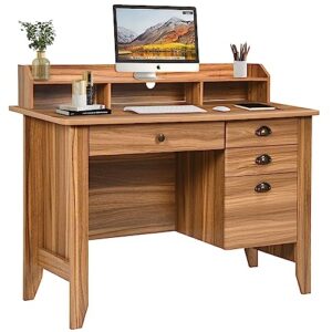 computer desk with storage, home office desk vintage desk with 4 drawers & hutch, home desk computer table desk with drawers for bedroom, farmhouse desk, rustic oak