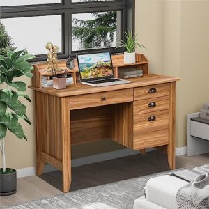 Computer Desk with Storage, Home Office Desk Vintage Desk with 4 Drawers & Hutch, Home Desk Computer Table Desk with Drawers for Bedroom, Farmhouse Desk, Rustic Oak