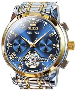 olevs self winding blue watches for men automatic mechanical tourbillon stainless steel waterproof luminous luxury dress wrist watches