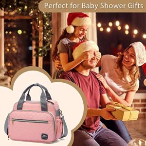 GOGOSO Diaper Bag Handbag for Woman Baby Girls with Insulated Pockets, Outdoor Parent Console All-in-One Baby Organizer, Gift Pink