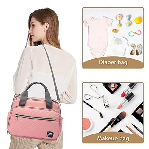 GOGOSO Diaper Bag Handbag for Woman Baby Girls with Insulated Pockets, Outdoor Parent Console All-in-One Baby Organizer, Gift Pink