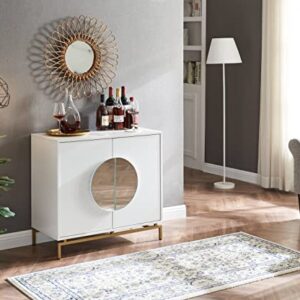 Home Source 31.5'' White Modern Bar Cabinet, Wooden Double Door Cabinet with Half Moon Handles, Storage Cabinet with Wine Rack, Solid Metal Legs, Spacious Counter Top